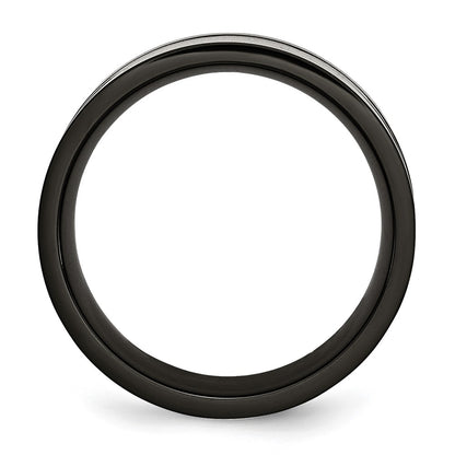 Stainless Steel Polished 9mm Black Ip Plated Carbon Fiber Inlay Band (Size 12 Only)