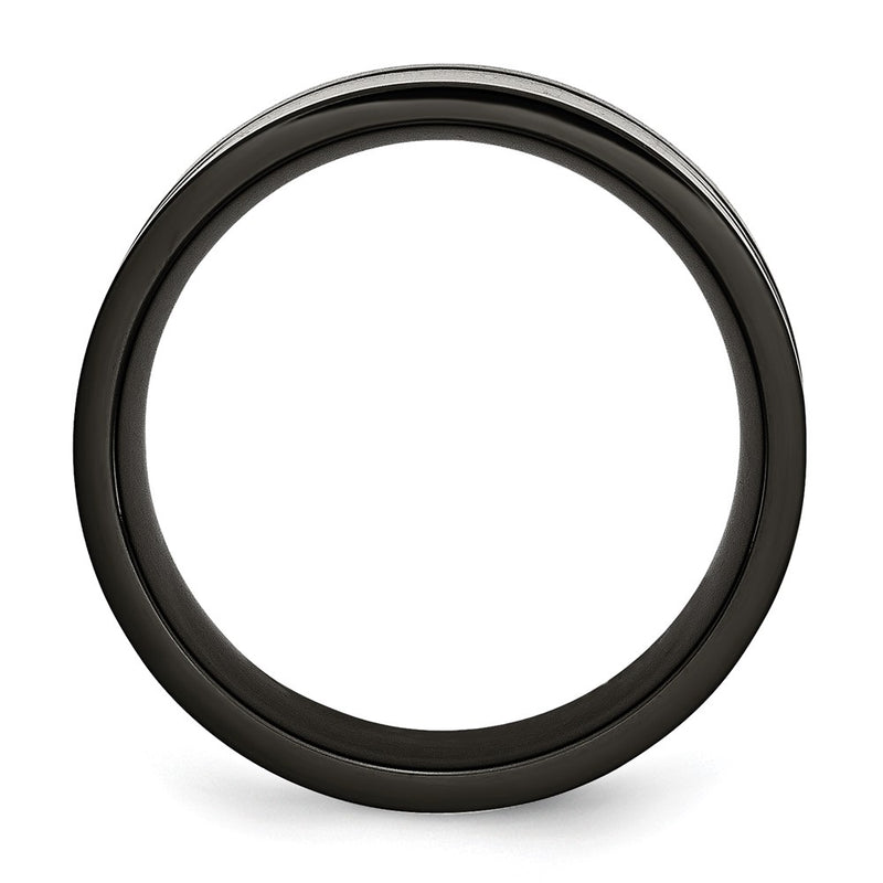 Stainless Steel Polished 9mm Black Ip Plated Carbon Fiber Inlay Band (Size 12 Only)