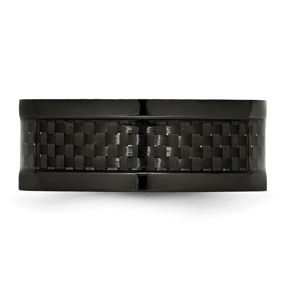 Stainless Steel Polished 9mm Black Ip Plated Carbon Fiber Inlay Band (Size 12 Only)