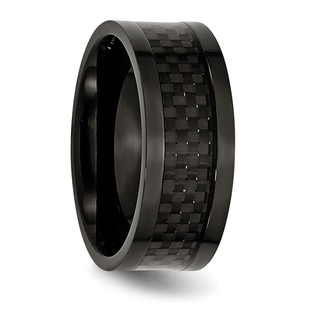 Stainless Steel Polished 9mm Black Ip Plated Carbon Fiber Inlay Band (Size 12 Only)