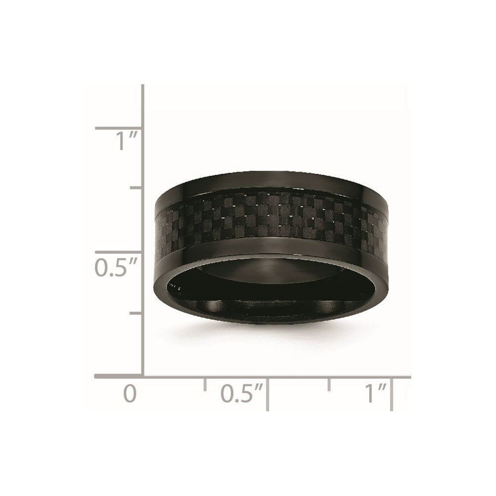 Stainless Steel Polished 9mm Black Ip Plated Carbon Fiber Inlay Band (Size 12 Only)