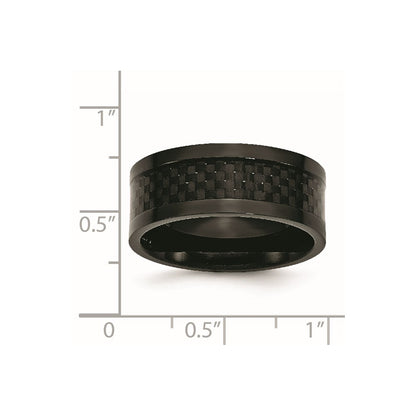 Stainless Steel Polished 9mm Black Ip Plated Carbon Fiber Inlay Band (Size 12 Only)