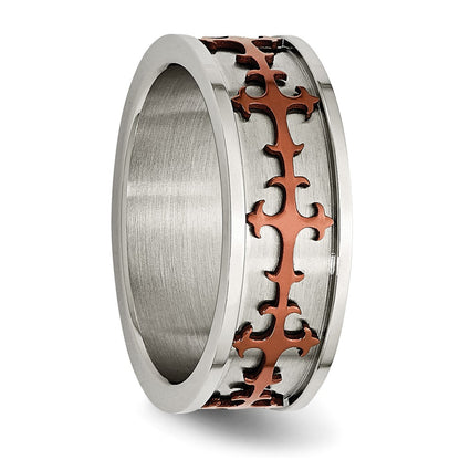 Stainless Steel Brown Ip Plated Crosses Ring