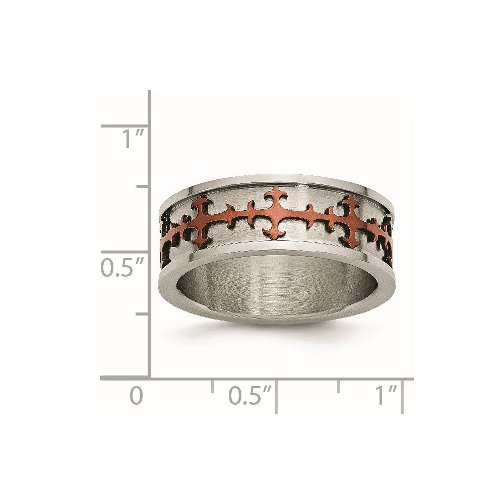 Stainless Steel Brown Ip Plated Crosses Ring
