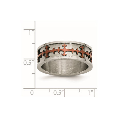 Stainless Steel Brown Ip Plated Crosses Ring
