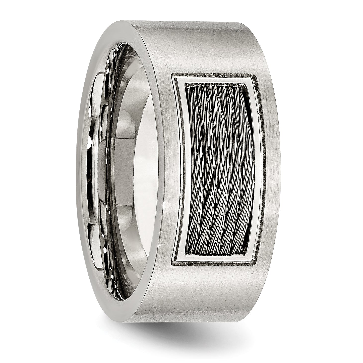 Stainless Steel Brushed Grey Cable Inlay 10mm Band