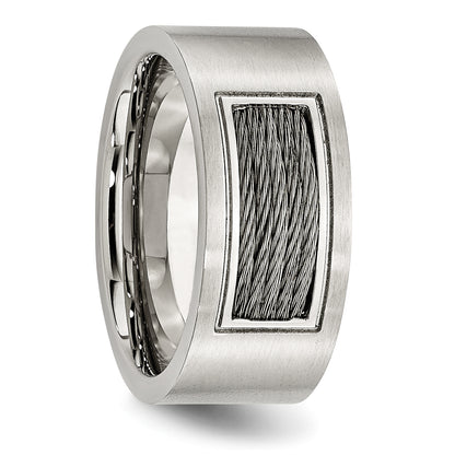 Stainless Steel Brushed Grey Cable Inlay 10mm Band