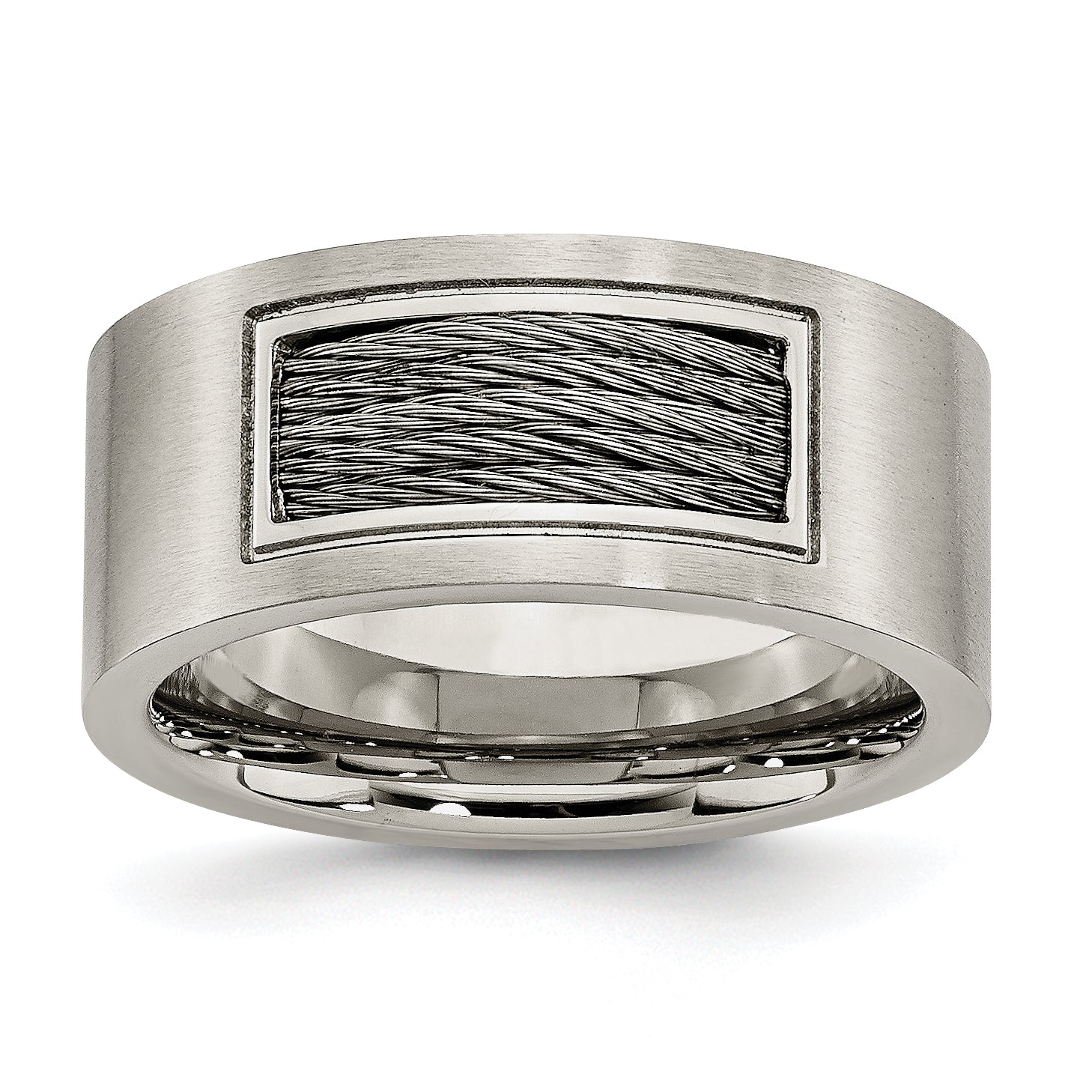 Stainless Steel Brushed Grey Cable Inlay 10mm Band