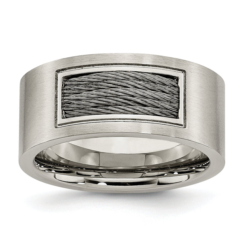 Stainless Steel Brushed Grey Cable Inlay 10mm Band