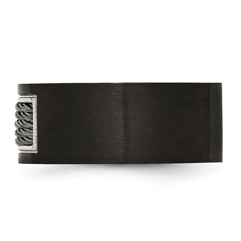 Stainless Steel Polished Black Ip Plated Grey Wire Inlay 10mm Band