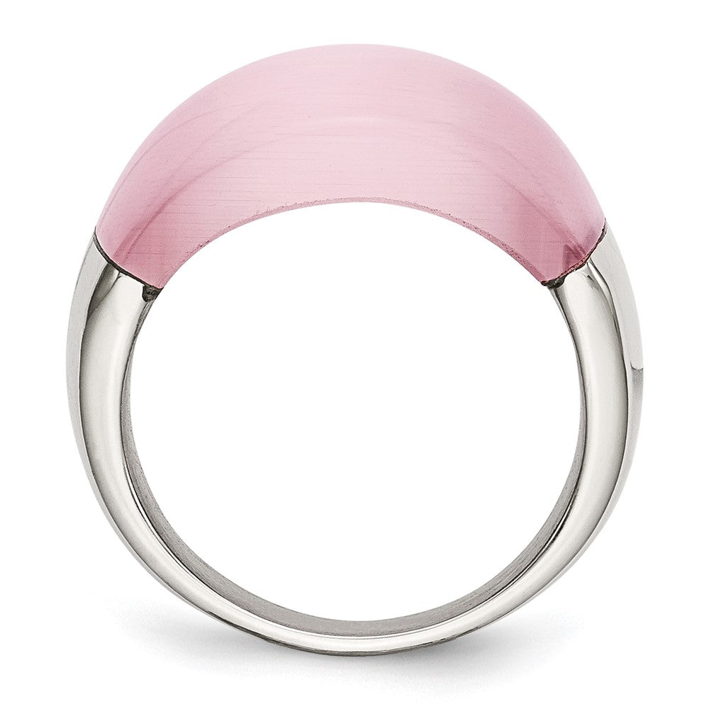 Stainless Steel 12mm Pink Cat'S Eye Ring (Size 6 Only)