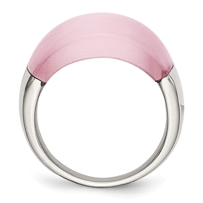 Stainless Steel 12mm Pink Cat'S Eye Ring (Size 6 Only)