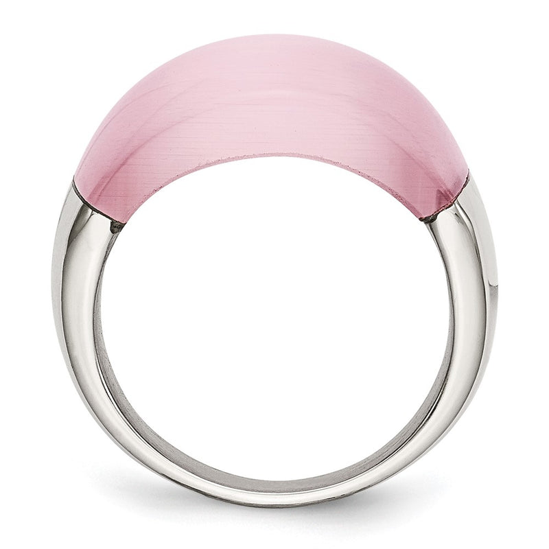 Stainless Steel 12mm Pink Cat'S Eye Ring (Size 6 Only)