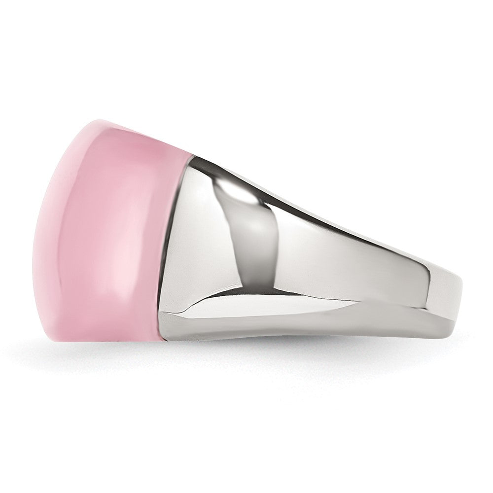 Stainless Steel 12mm Pink Cat'S Eye Ring (Size 6 Only)