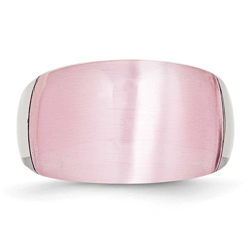 Stainless Steel 12mm Pink Cat'S Eye Ring (Size 6 Only)
