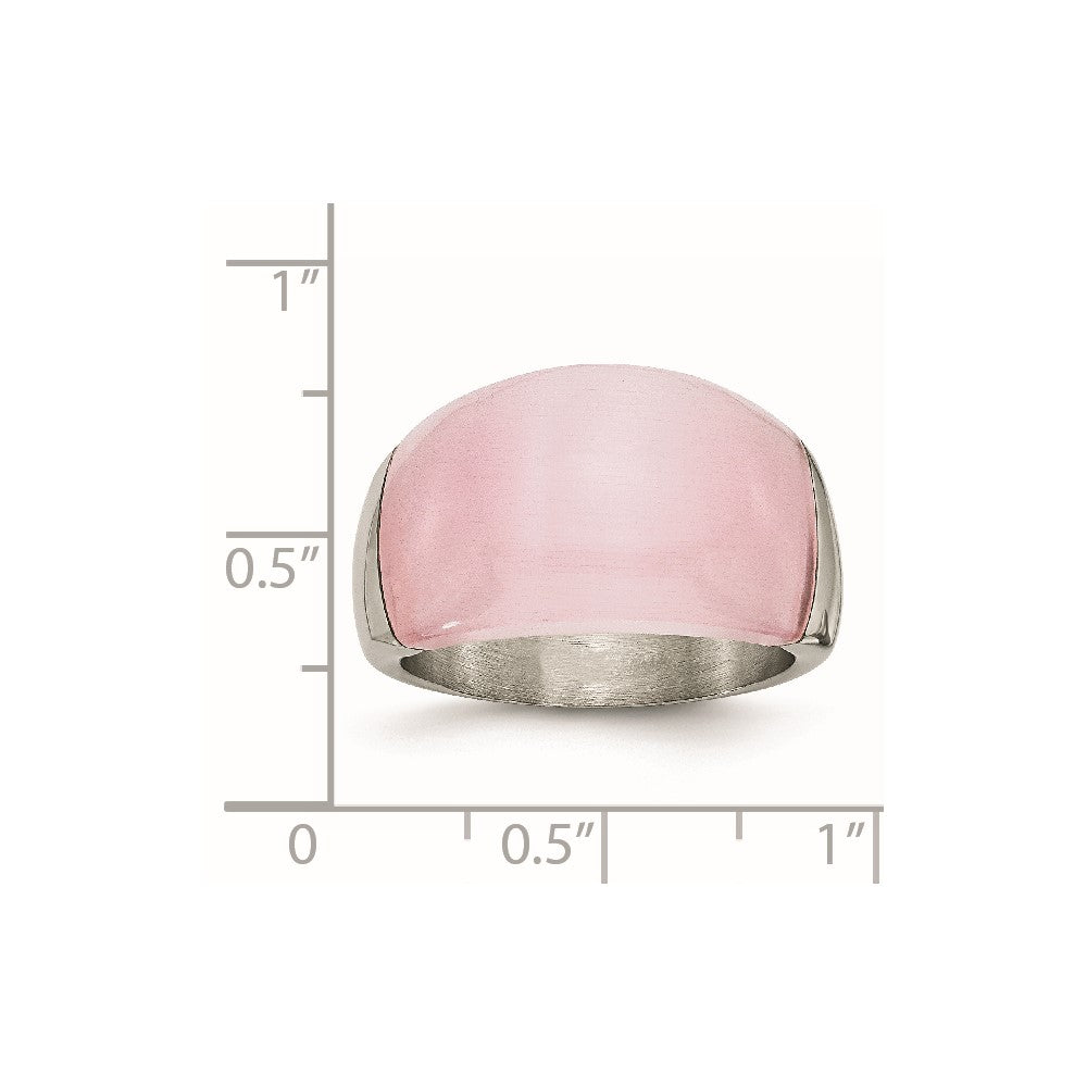 Stainless Steel 12mm Pink Cat'S Eye Ring (Size 6 Only)