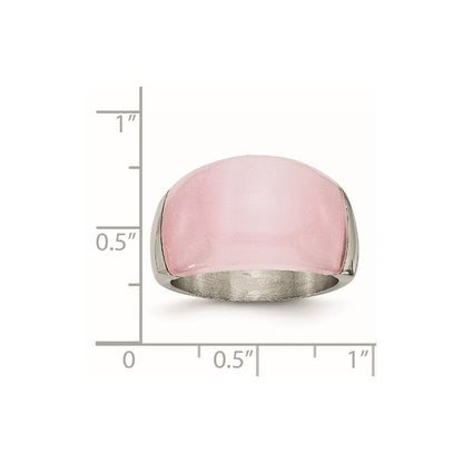 Stainless Steel 12mm Pink Cat'S Eye Ring (Size 6 Only)
