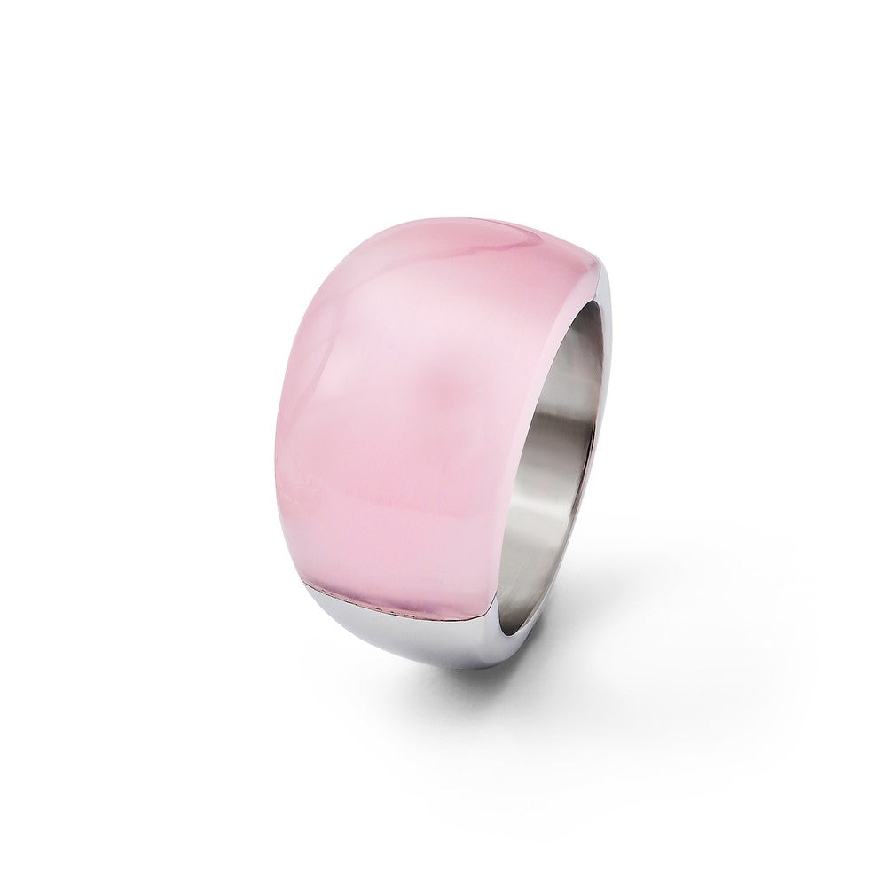 Stainless Steel 12mm Pink Cat'S Eye Ring (Size 6 Only)