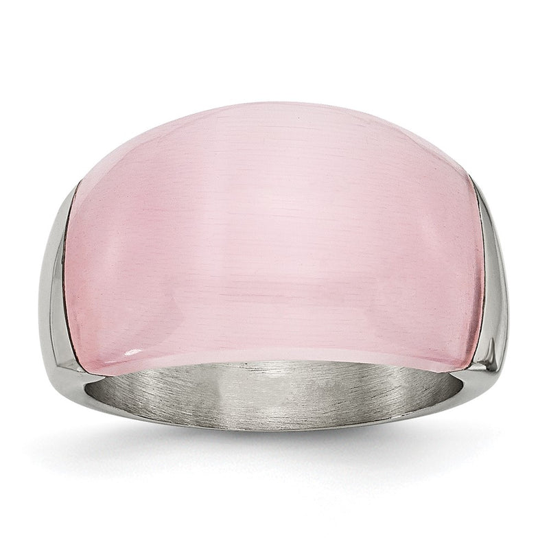Stainless Steel 12mm Pink Cat'S Eye Ring (Size 6 Only)