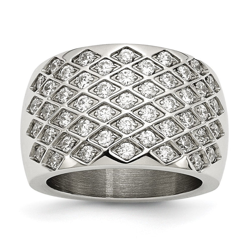 Stainless Steel White Czs Polished Ring (Size 6 Only)
