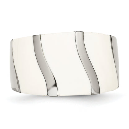 Stainless Steel White Enamel Ring (Size 6 Only)