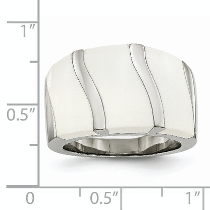 Stainless Steel White Enamel Ring (Size 6 Only)
