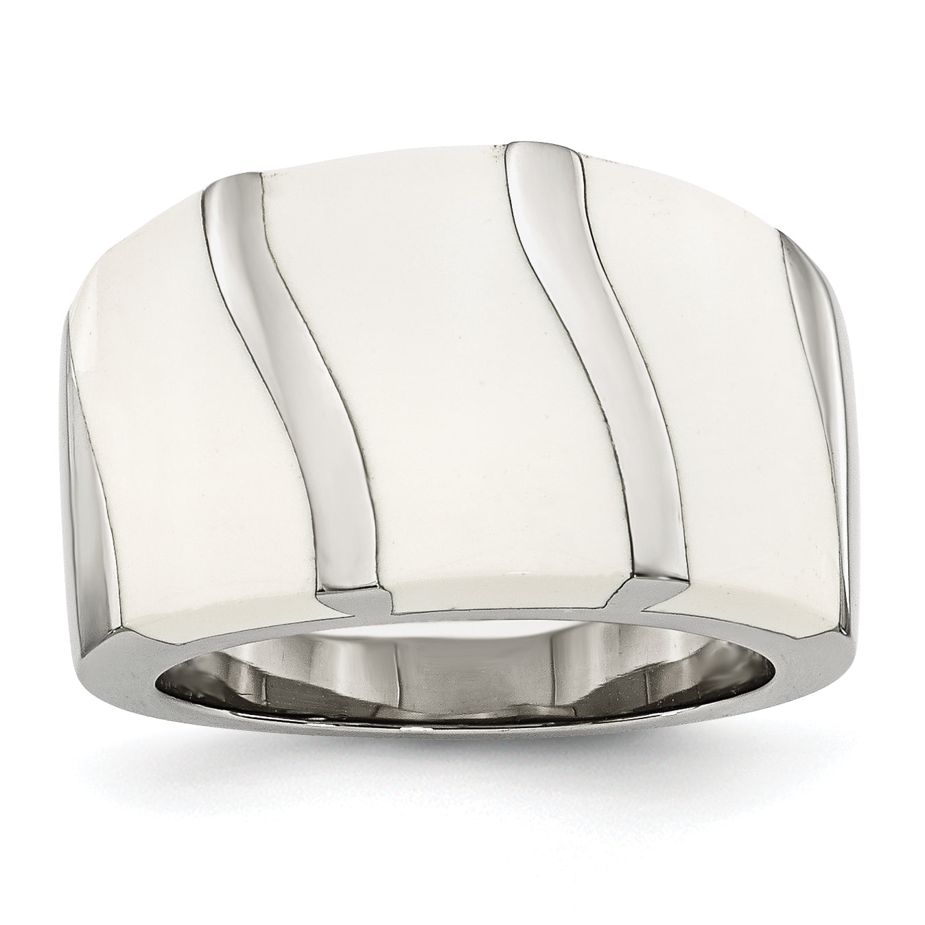 Stainless Steel White Enamel Ring (Size 6 Only)