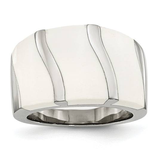 Stainless Steel White Enamel Ring (Size 6 Only)