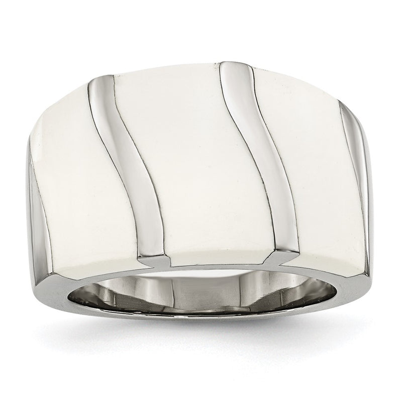 Stainless Steel White Enamel Ring (Size 6 Only)