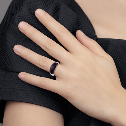 Stainless Steel 8mm Black Cat'S Eye Ring