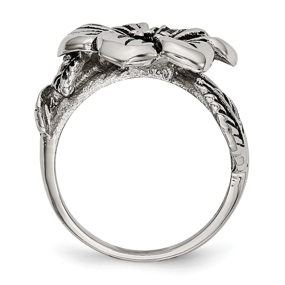 Stainless Steel Antique Finish Flower Ring (Size 6 Only)