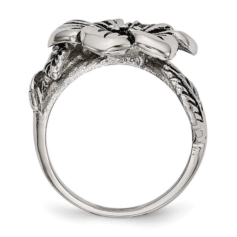Stainless Steel Antique Finish Flower Ring (Size 6 Only)