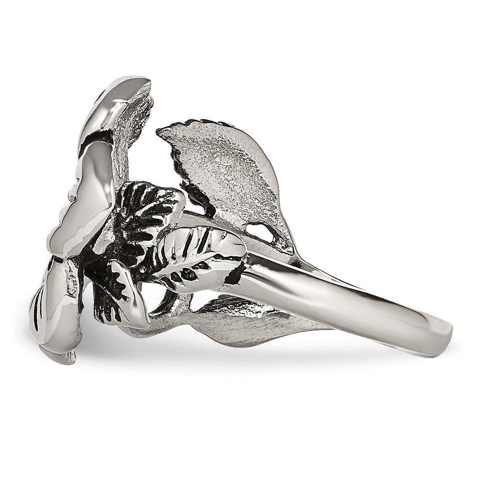 Stainless Steel Antique Finish Flower Ring (Size 6 Only)