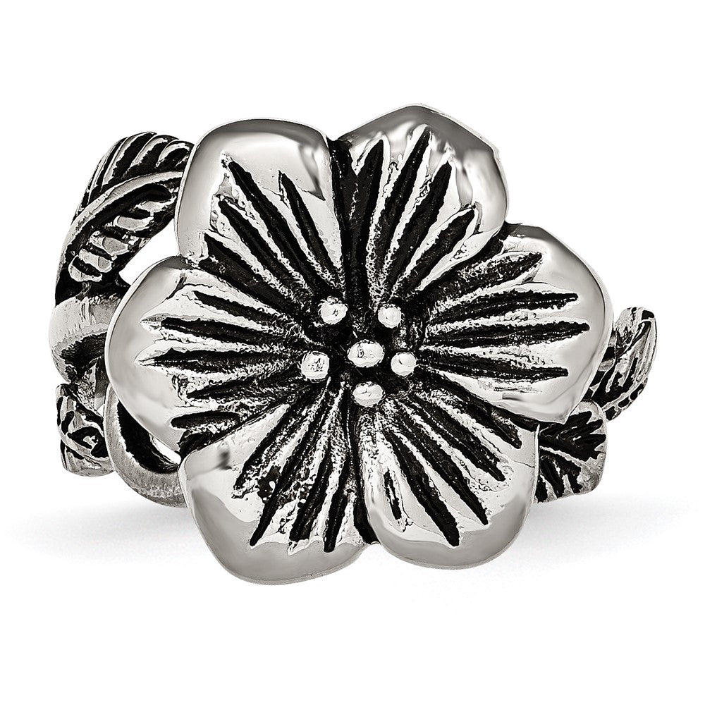 Stainless Steel Antique Finish Flower Ring (Size 6 Only)