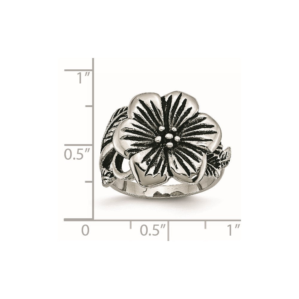 Stainless Steel Antique Finish Flower Ring (Size 6 Only)