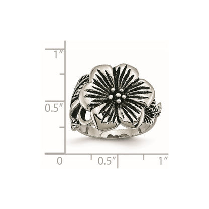 Stainless Steel Antique Finish Flower Ring (Size 6 Only)
