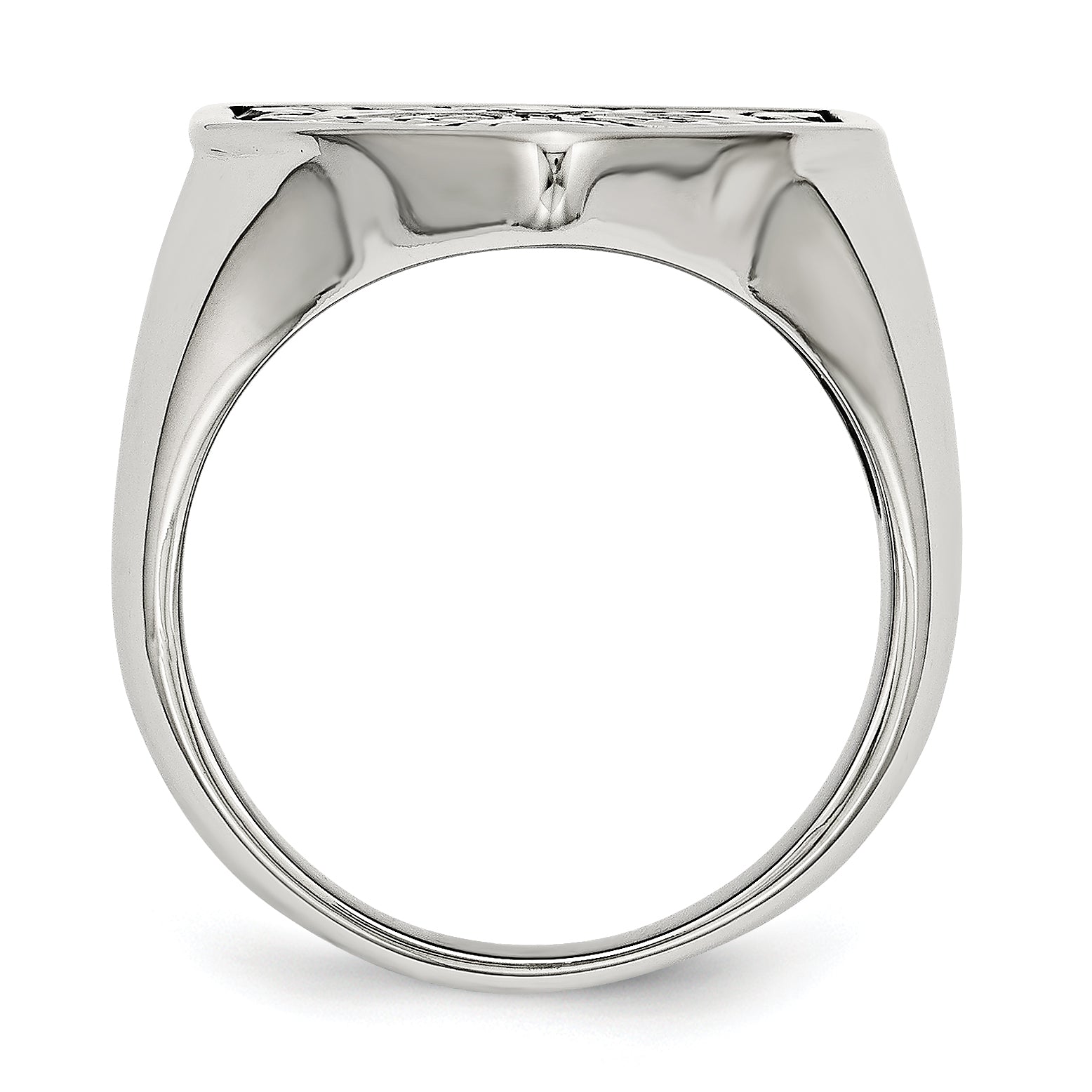 Stainless Steel Cross Black Diamond Antiqued Shield Ring (Size 9 Only)