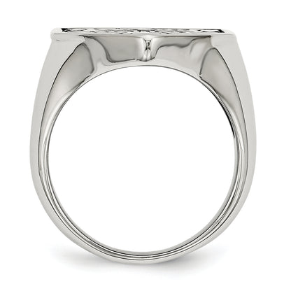 Stainless Steel Cross Black Diamond Antiqued Shield Ring (Size 9 Only)