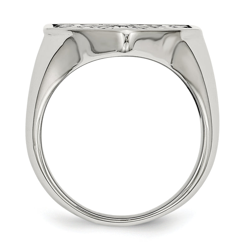 Stainless Steel Cross Black Diamond Antiqued Shield Ring (Size 9 Only)