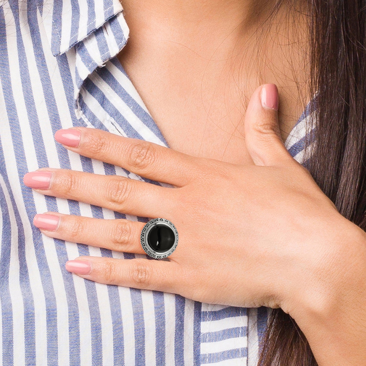Stainless Steel Black Glass Textured Edge Ring