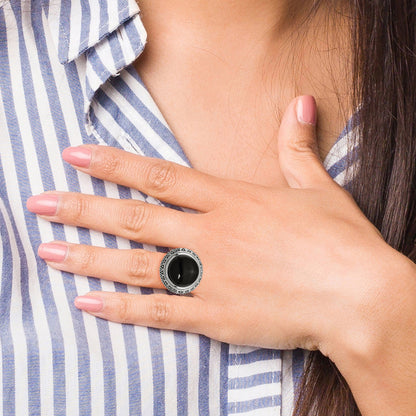 Stainless Steel Black Glass Textured Edge Ring