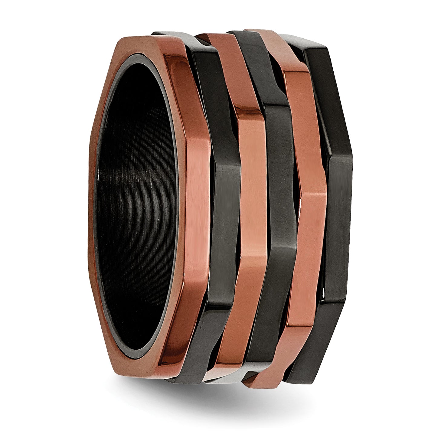 Stainless Steel Polished Black & Brown Ip Plated Moveable 12mm Band
