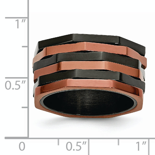 Stainless Steel Polished Black & Brown Ip Plated Moveable 12mm Band