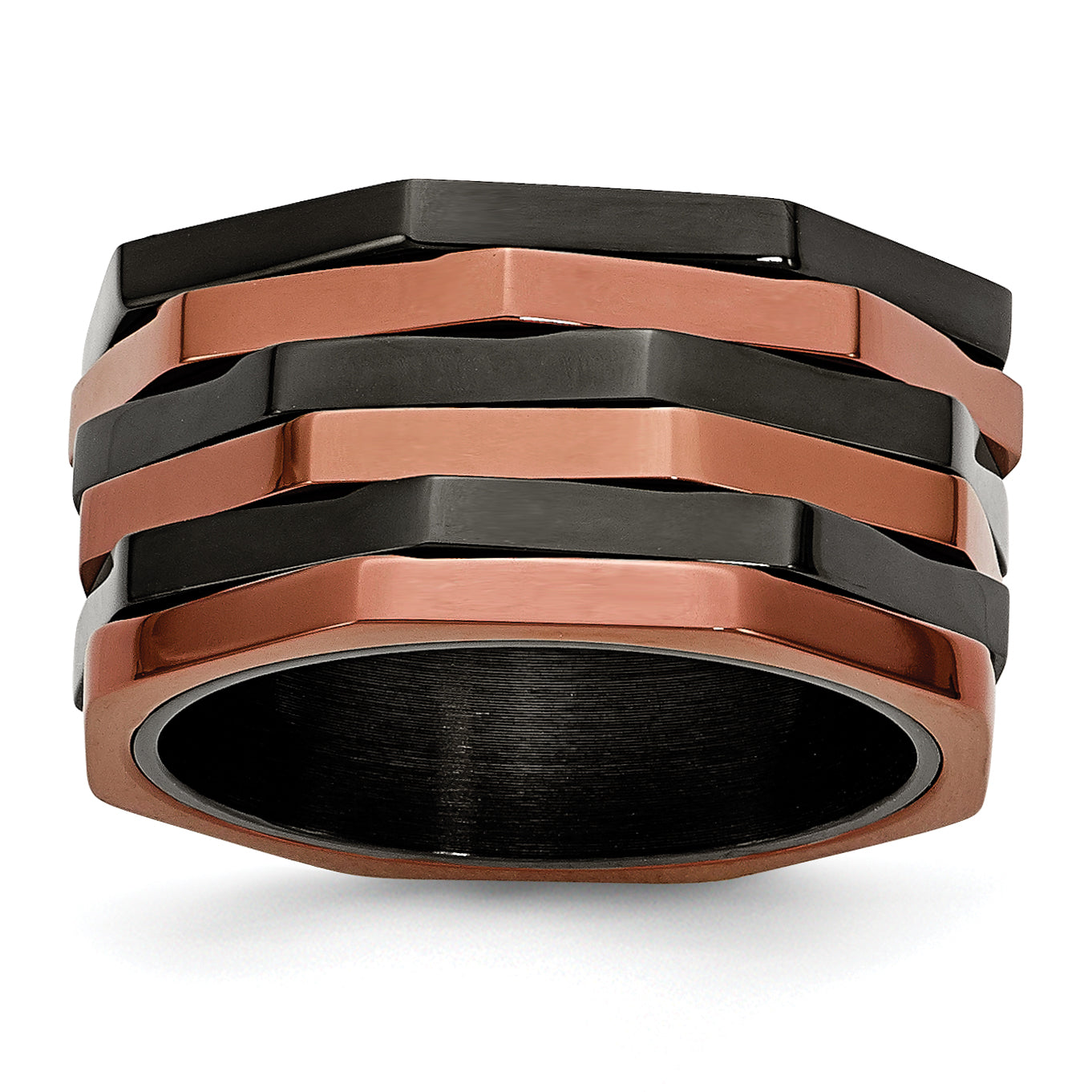 Stainless Steel Polished Black & Brown Ip Plated Moveable 12mm Band