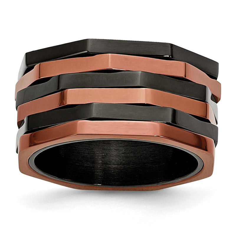 Stainless Steel Polished Black & Brown Ip Plated Moveable 12mm Band