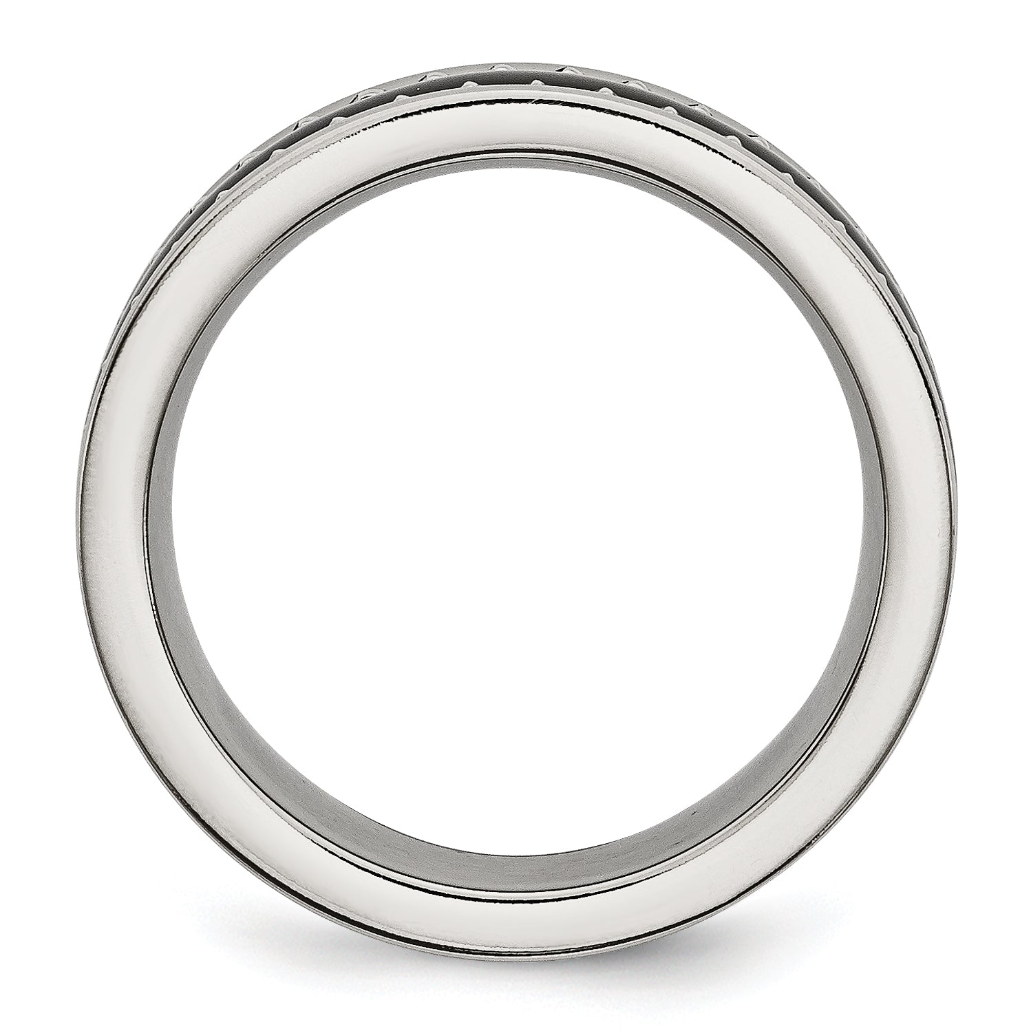 Stainless Steel With Sawtooth Accent & Black Ceramic Center Band