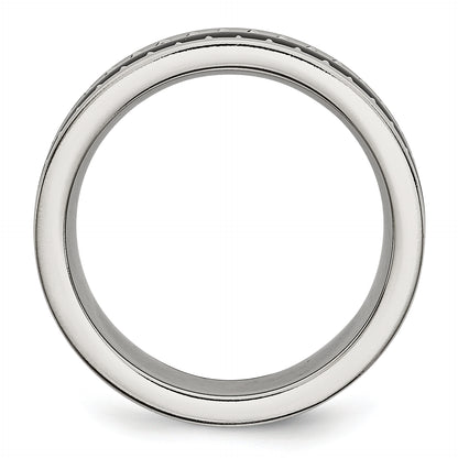 Stainless Steel With Sawtooth Accent & Black Ceramic Center Band