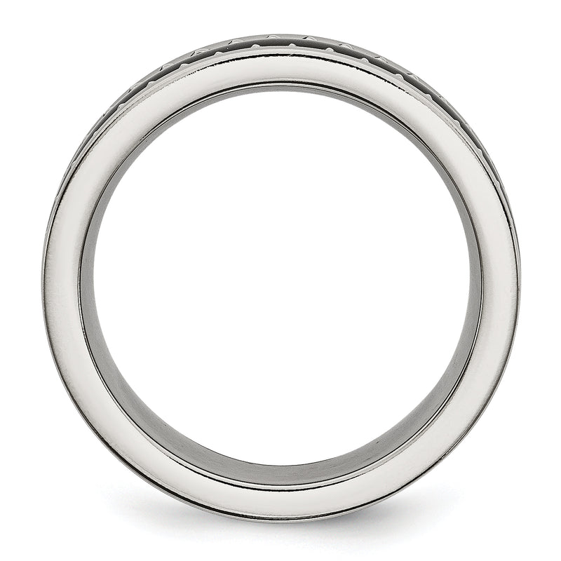 Stainless Steel With Sawtooth Accent & Black Ceramic Center Band