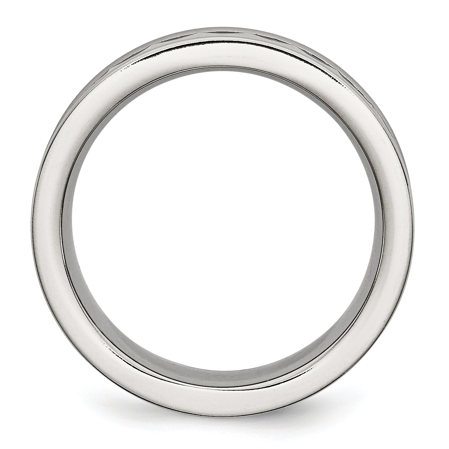 Stainless Steel Sawtooth Accent/Black Ceramic Center Faceted Band