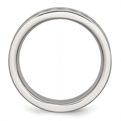 Stainless Steel Sawtooth Accent/Black Ceramic Center Faceted Band